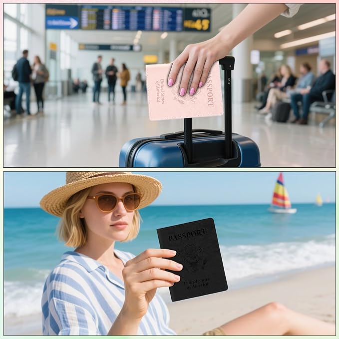 Black and Rose Gold Passport Holder, 2 PCS Passport Holder for Travel, Travel Passport Holders Must Haves for Women Men, Passport Cover Passport Wallet Case Holders for Travels Cruise Ship Essentials