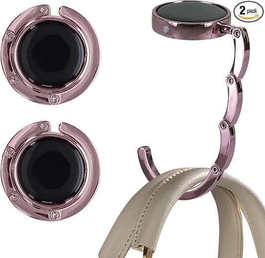 kwmobile Purse Hook for Table - Set of 2 Purse Holder - Folding Handbag Hanger - Portable Bag Holder - Bag Hooks for Desk - Table Hook Light Pink