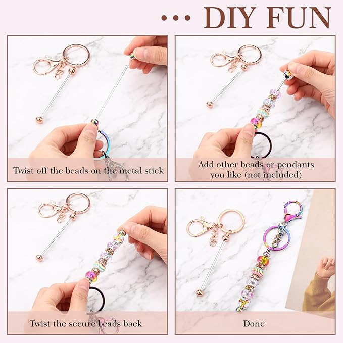 Tondiamo 24 Pcs Beadable Keychain Bars Bulk Beads for Keychain Making Kit Gifts for Women Men DIY Crafts(Multicolor)