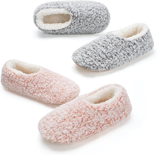 cosyone1997 2-Pair Slippers for Women Indoor Non Slip Soft Sole Plush Sherpa Lined Cozy Comfortable House Slippers