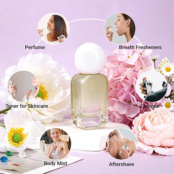 Segbeauty 1oz Fine Mist Glass Spray Bottles Empty for Travel, 2pcs Square Gold Perfume Refillable Travel Size Spray Bottle with Round Cap, 30ml Perfume Atomizer Sprayer, Small Liquid Containers Bottle
