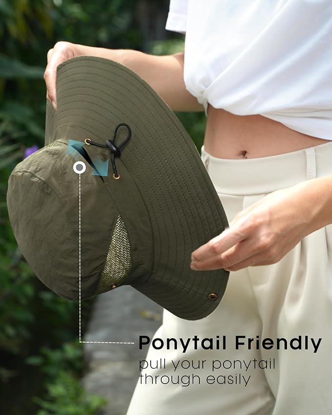 FURTALK Womens Sun Hat with Ponytail Hole Beach Hiking Summer Wide Brim UPF 80+ Outdoor Protection Foldable Bucket Hat