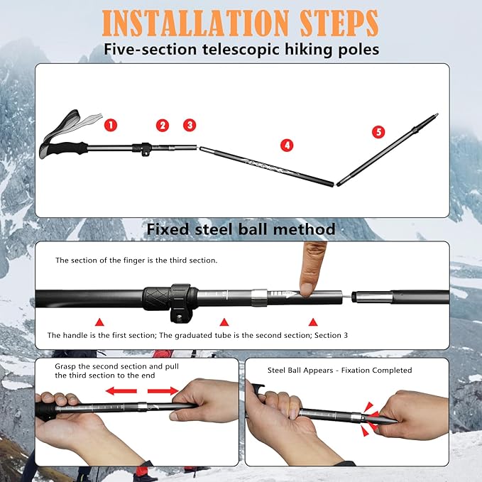 Deepfeel Collapsible Trekking Poles Folding Hiking Poles, Adjustable Height, Lightweight Aluminum Alloy Walking Sticks for Men & Women 2 Packs