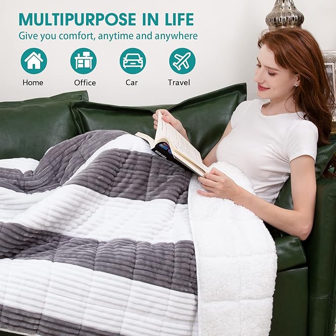 Sherpa Weighted Blanket for Adults 15lbs, 48"x72", Twin Full Size Fuzzy Heavy Throw Blanket for 140-160lbs, Microfiber Soft Thick Big Blankets Weighted Comforter Breathable Gifts for Sleeping, Grey