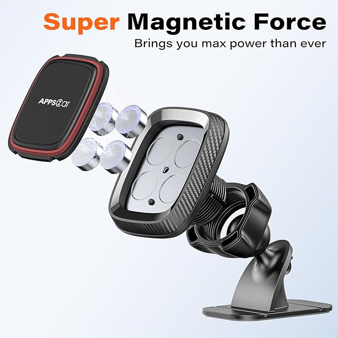 [2 Pack] Magnetic Phone Holder for Car, APPS2Car Dashboard Magnetic Car Phone Holder Mount with Strong VHB Adhesive Mounting, Requires Metal Plate for Use, Compatible with Most Phones(Not for Magsafe)