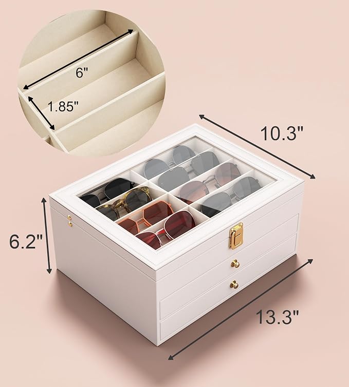 NEWLOOP 10/30 Slots Sunglass Organizer for Multiple Pairs of Eyeglass See-through Display Case Storage Box for Women Men