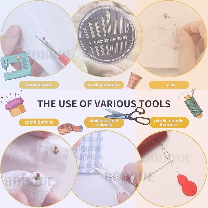 Bobode 130 PCS Professional Printing Sewing Kit | Butterfly Pattern Travel Sewing Kit for Adults, Sewing Supplies Accessory for Beginners & Emergency