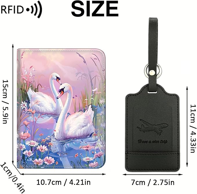 Passport Wallet, Passport Holder with RFID Blocking and Luggage Tag, Waterproof PU Leather Travel Documents Organizer Case, Passport Covers with Card Slot for Women Men,Swan Oil Painting Passport Book