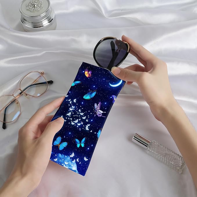Anikathy 2Pcs Sunglass Eyeglass Glasses Case Soft PU Leather with Cleaning Cloth Cute Glasses Pouch Bag for Men Women Girs
