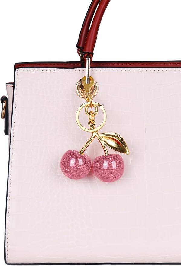 OVRUNS Cherry Bag Charm Cute Cherry Accessories Sparkling Purse Charms for Women