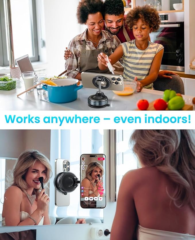 JOYROOM Magsafe Car Mount, Car Mount for iPhone with Strong Magnet, 360° Metal Strut Vacuum Suction Cup Phone Mount for iPhone 17 Air Pro Max/16 15 14 13 12 Series& Android Magsafe Case, Black