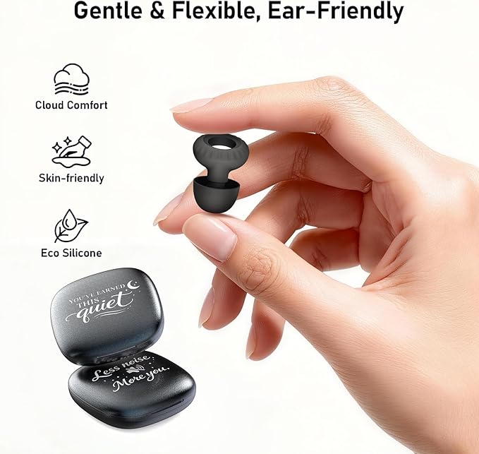 Noise Cancelling Ear Plugs for Personal Use, Sleeping, Concerts & Travel – Reusable Silicone Earplugs for Noise Reduction & Hearing Protection – 4 Pairs, Black + Black