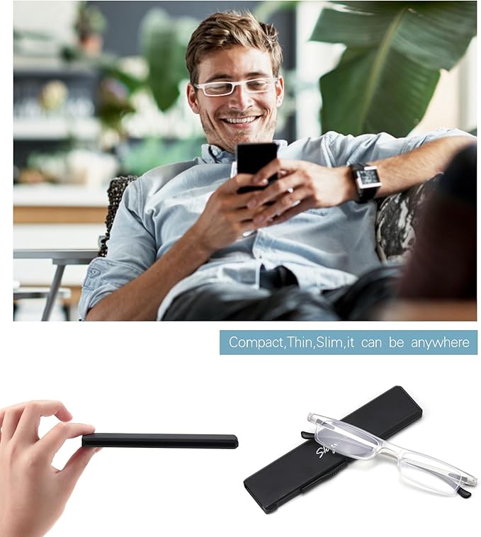 Ultra thin Lightweight Folding Reading Glasses Women Men TR90 Blue Light Blocking Anti UV/Eyestrain Foldable Compact Computer Readers Portable Unique Stretchable Slim Flat case Clear +1.75