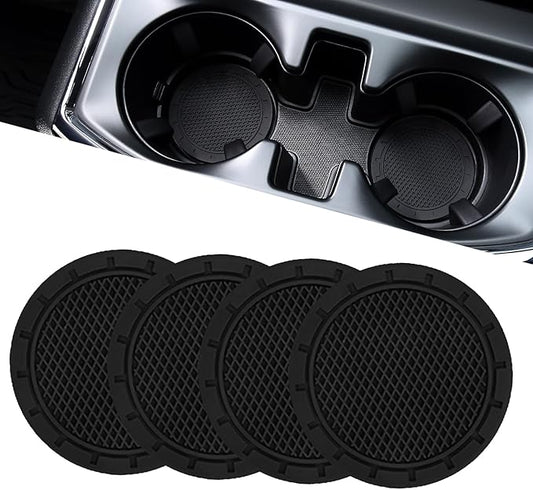JOYTUTUS 4 Pack Car Cup Holder Coaster, Universal Anti-Slip Shockproof Car Coasters, 2.75 inch PVC Cup Holder Insert Coaster, Car Interior Accessories for Car, SUV, Truck (Black)