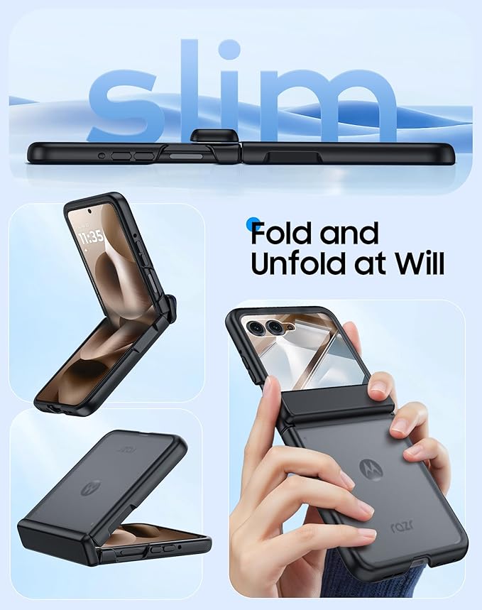 for Motorola Razr 2025 Case/Razr 2024 Case with Hinge Protection, Screen Protector, Ultra-Thin Skin Feel Translucent Frosted, Shockproof Cover for Razr 2025/2024-Black (NOT for Plus/Ultra)