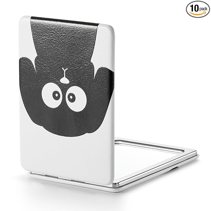 OMIRO 1X/3X Magnifying Mirror, Unique Painting Compact Mirror with Classical PU Leather, 2.4" W x 3.4" L (Black Dog)