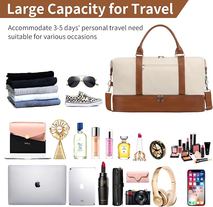 Women's Weekender bag Travel Duffel Bag with Shoe Compartment 21-inch Airline-Approved Carry-On, 2-Piece Overnight Bag Set Personal Item Luggage
