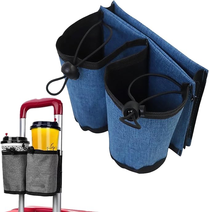 Luggage Travel Cup Holder - Hands-Free Double Coffee Carrier for Suitcases, Ideal for Flight Attendants, Business Trips, Airport Transfers & Train Journeys (Royal Blue)
