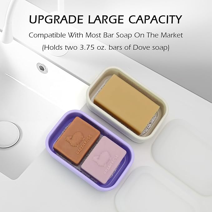 AIDIMMING Large Clear Lid Travel Soap Case, Leak-Proof Shampoo Bar Holder for Shampoo and Conditioner Bar Set, Container with Drain Pad for Oversized Handmade Bars, Travel Gym Camping, Clear&Offwhite