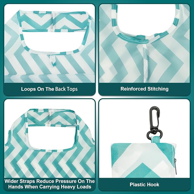 HOLYLUCK Reusable Grocery Bags,Heavy Duty Foldable Shopping Tote Bag (Standard, Green wave)