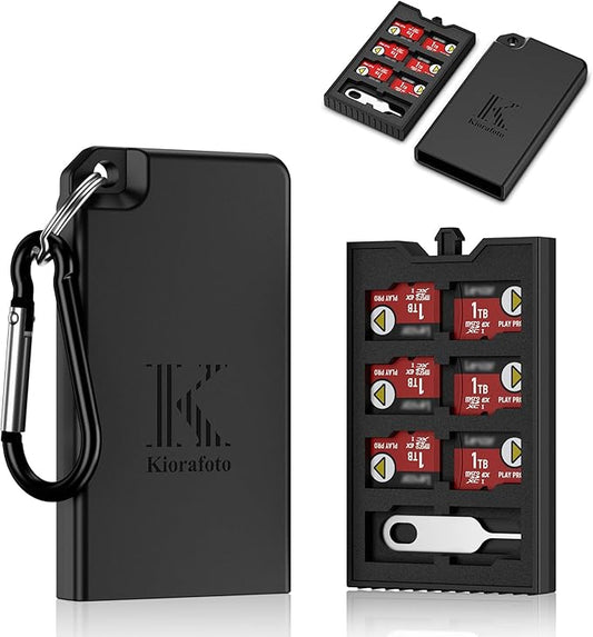 Pop-up Small TF Memory Card Case Holder for 8 TF MSD Cards with Carabiner, Portable Anti-Shock Splash-Proof MicroSD Card Case Storage Protector Organizer Keeper Container, Card Remove Tool Included