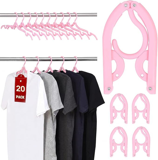 20 Pcs Travel Hangers, Cruise Ship Essentials Foldable Hangers Plastic Travel Essentials, Portable Cruises Must Haves 2026 for Suitcase, RV Camping Airplane Europe Vacation Essential, Pink