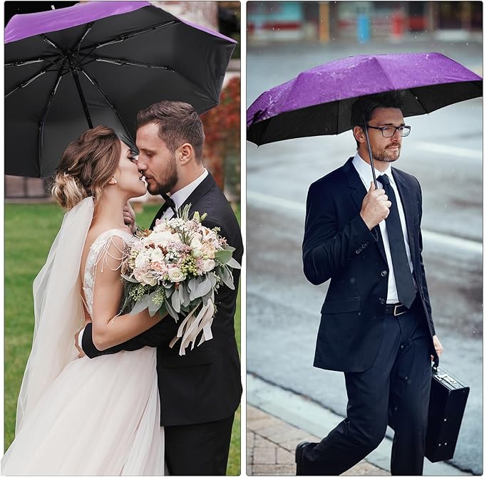Jexine 6 Pcs Windproof Travel Umbrella for Rain Compact Small Automatic Lightweight Portable Umbrella for Men Women Backpack