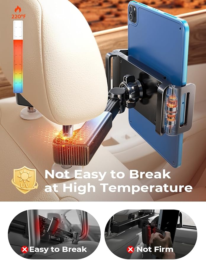 LISEN iPad Car Holder Back Seat Headrest Tablet Holder, Road Trip Essentials Accessories for Women Men Kids Gifts, for Fire HD 2026 iPad Pro 11/13" Air Mini, iPhone, Galaxy Tab, 4.7-12.9" Devices