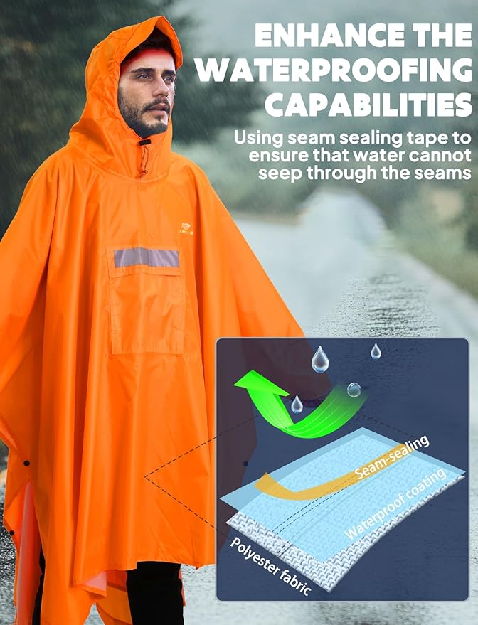ANYOO Hooded Rain Poncho for Adults Waterproof Lightweight Rain Coat for Men Women Reusable Rain Jacket for Emergency Outdoor