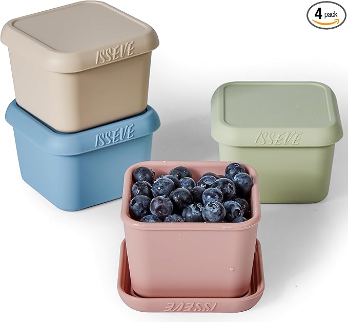 ISSEVE 4pack 6oz Silicone Snack Containers for Kids, Reusable Small Containers with Lids, Leak Proof Food Storage Containers, Children Kids Lunch Box for Daycare, School, Travel