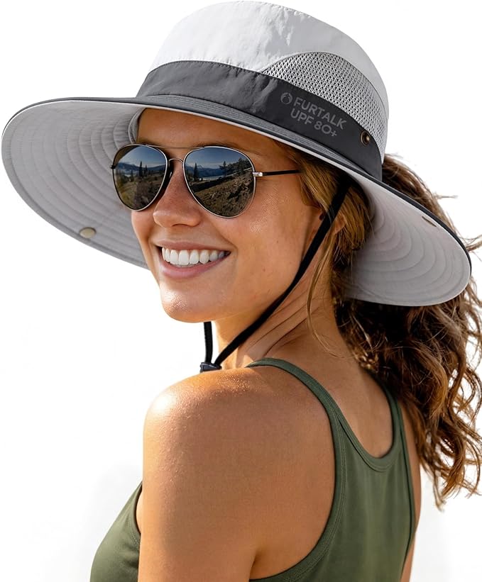 FURTALK Womens Sun Hat with Ponytail Hole Beach Hiking Summer Wide Brim UPF 80+ Outdoor Protection Foldable Bucket Hat