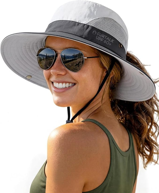 FURTALK Womens Sun Hat with Ponytail Hole Beach Hiking Summer Wide Brim UPF 80+ Outdoor Protection Foldable Bucket Hat