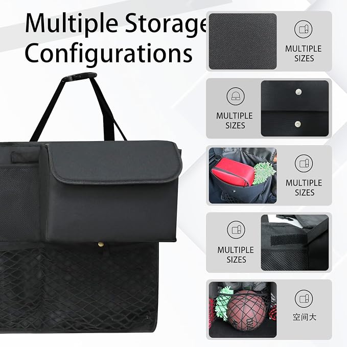 Deluxe Trunk Organizer for Car Small SUV, Backseat Hanging Trunk Organizer, Waterproof Collapsible Car Storage Bag with 6 Pockets, Reinforced No-Sag Design (Grey, Compact & Mid Size SUV)