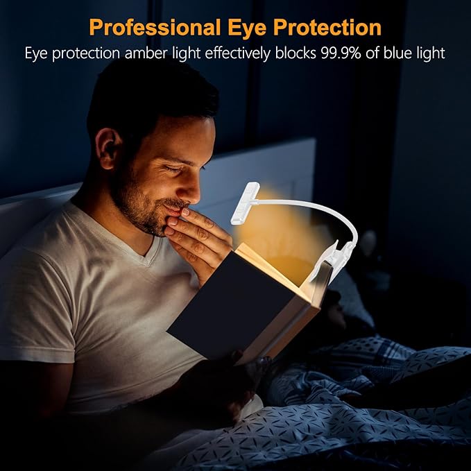 Gritin 19 LED Rechargeable Book Light for Reading in Bed with Memory Function- Eye Caring 3 Color Temperatures,Stepless Dimming Brightness,90 Hrs Runtime Clip on Light for Book Lovers-White