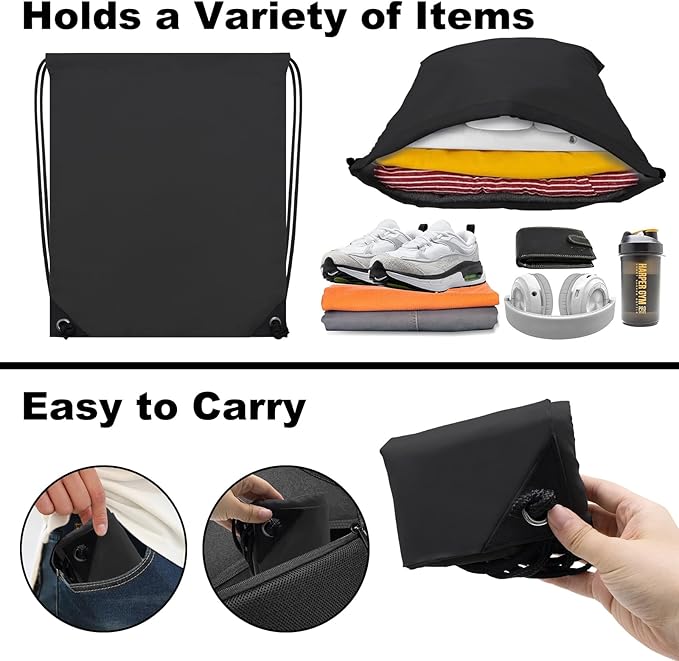 2PCS Drawstring Bags Bulk, String Backpack for Men Women, Cinch Bag Draw String Back Bag for Gym, Sports, Travel, Swimming, Beach, XL. Black