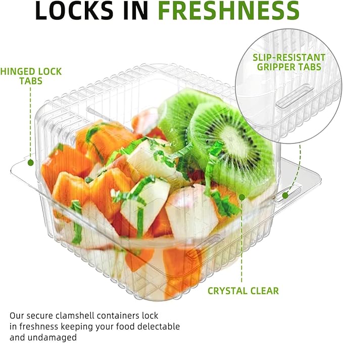 Axe Sickle 200 Count Clear Plastic Hinged Take Out Containers Clamshell Takeout Tray Food Clamshell Containers Outside Diameter for Dessert, Snacksetc, Cakes Slice, Cookies, Salads