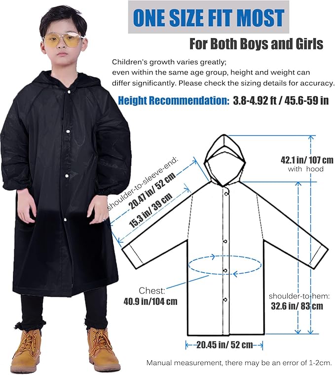 Kids Rain Jacket, 2 Pack Rain Ponchos for Kids - Reusable Raincoats for Boys and Girls Waterproof Outdoor Rain Gear