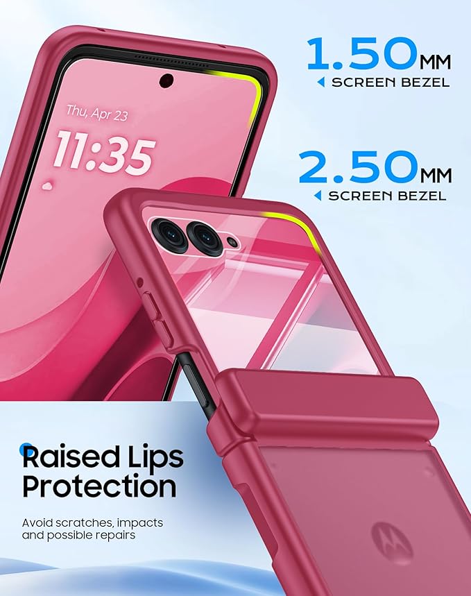 for Motorola Razr 2025 Case/Razr 2024 Case with Hinge Protection, Screen Protector, Ultra-Thin Skin Feel Translucent Frosted, Shockproof Cover for Razr 2025/2024-Rose Red (NOT for Plus/Ultra)