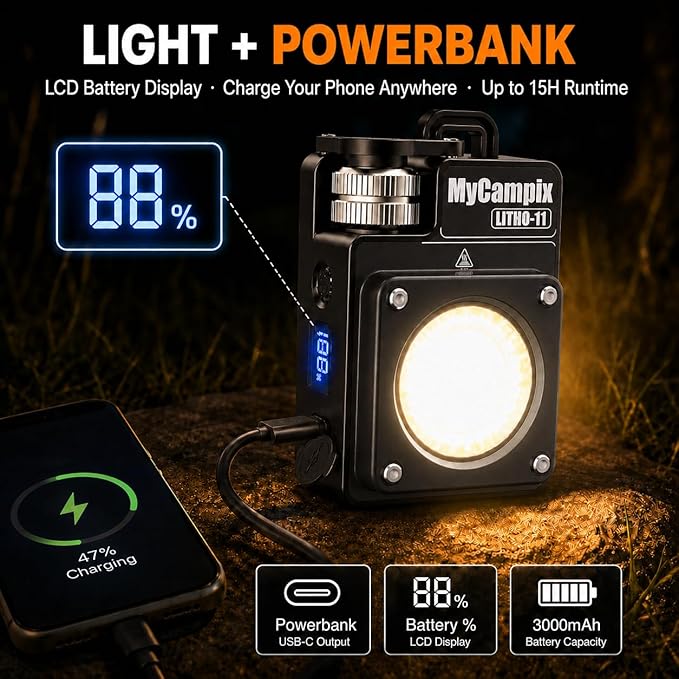 Portable Camping Light, 3500LM Adjustable LED Camping Lantern Rechargeable with 2.5-15H Runtime&Screen, Alloy Waterproof Camp Light for Power Outages, Emergency, Hurricane(2-Pack Black)