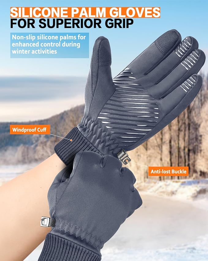FEWTUR Winter Waterproof Gloves for Women and Men - Thermal Gloves with Touchscreen Fingers, Warm Gloves for Running, Bike and Hiking Cold Weather