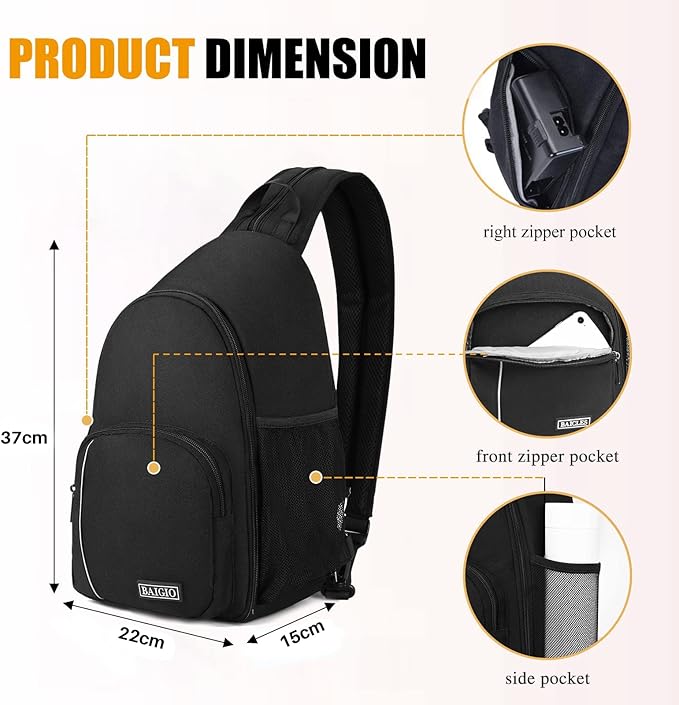 BAIGIO Camera Sling Bag Small Camera Backpack for Photographers,Water-resistant Camera Crossbody Bag Travel Caemra Backpack for DSLR SLR Mirrorless Camera