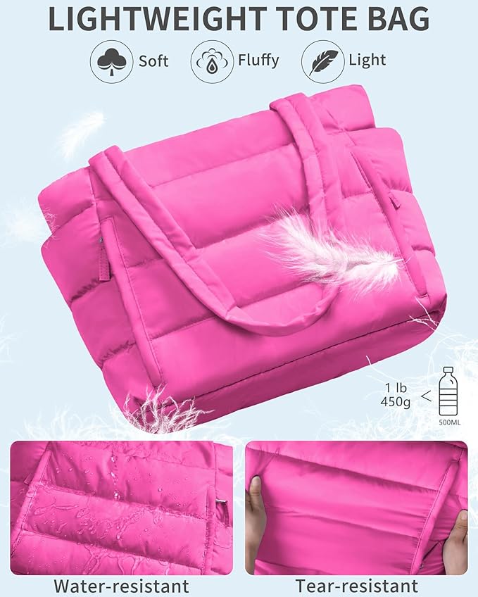 Bagstellar Puffer Tote Bag for Women, Lightweight Puffy Work Handbag Teacher Nurse Quilted Shoulder Bag for School Travel Gym | Cloud Bag w/ Zipper