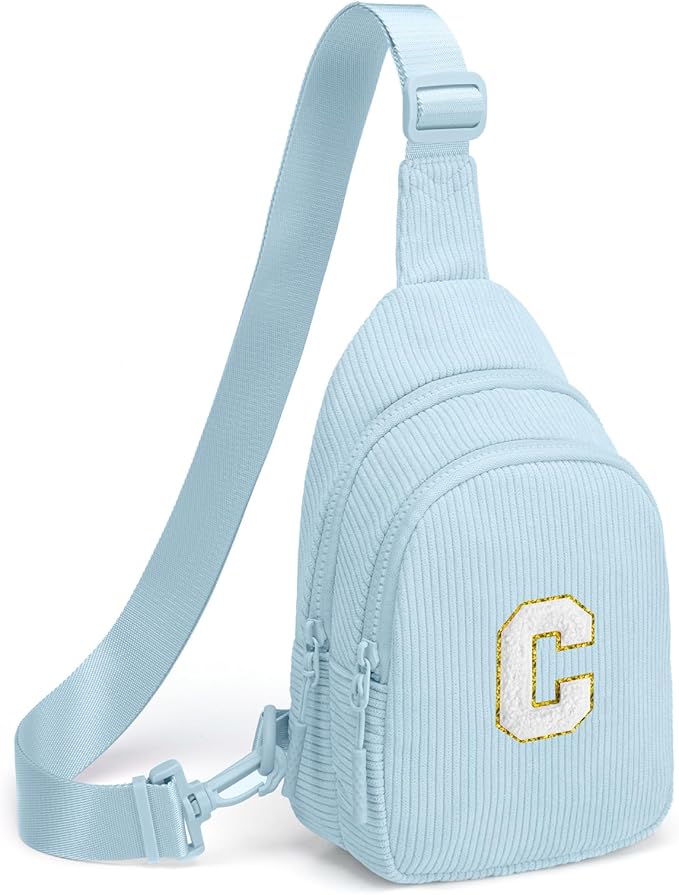 Viverte Small Corduroy Sling Bag Initial Crossbody Bag Fanny Pack for Girls Personalized Birthday Gifts for Teen Girls Gifts
