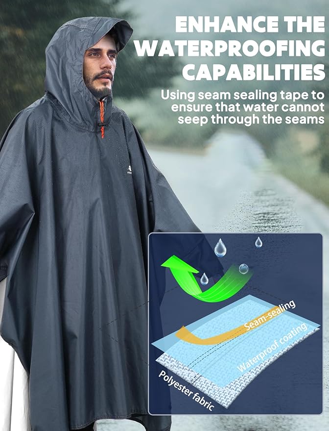 ANYOO Hooded Rain Poncho for Adults Waterproof Lightweight Rain Coat for Men Women Reusable Rain Jacket for Emergency Outdoor