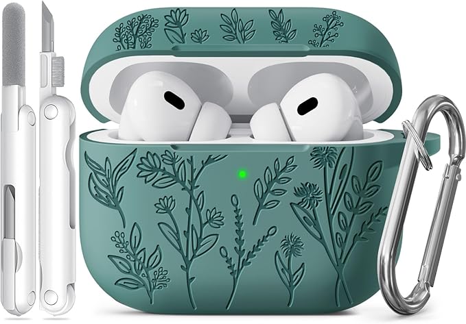 for AirPods Pro 2 Case with 3-in-1 Cleaning Kit & Keychain, Ekoonpft Flower Engraved Silicone AirPod Pro Cases Cover for Apple AirPods Pro 2nd/1st Generation(2023/2022/2019), Shockproof & Anti-Scratch