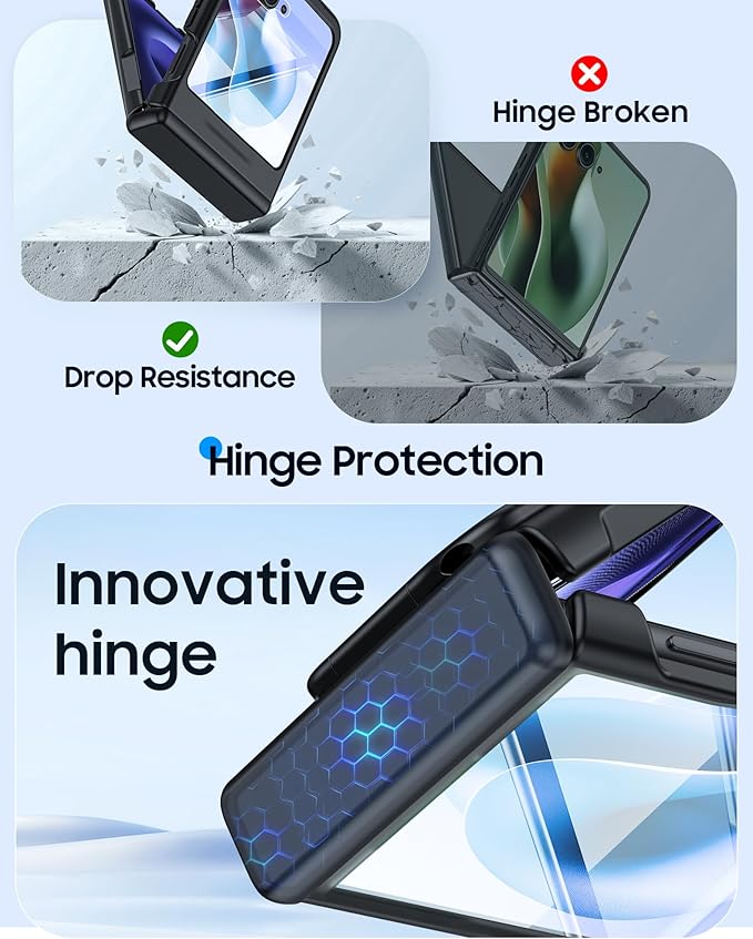 for Motorola Razr 2025 Case/Razr 2024 Case with Ring Holder & Screen Protector & Hinge Protection, Skin Feel Matte PC, Shockproof Phone Cover for Razr 2025/2024-Black (NOT for Plus/Ultra)