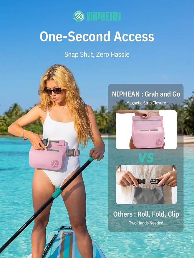 niphean IPX7 Waterproof Fanny Pack with Magnetic One-Hand Closure, Durable Waterproof Dry Bag, for Kayaking, Paddle Boarding, Beach Cruise Essentials, 2.5L Phone Pouch Dry Bags for Men Women