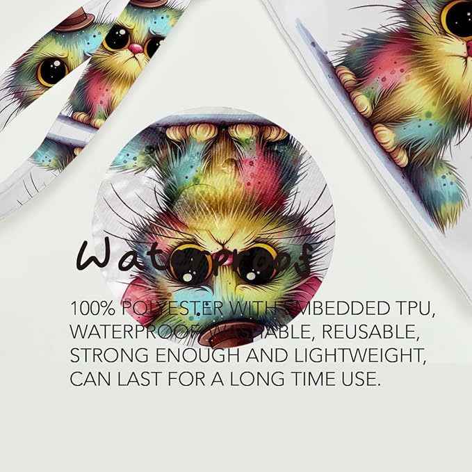 Fokongna Cute Print Wet Bag, Small Portable Waterproof Multi-Functional Organizer for Women, Rainbow Watercolor Fluffy Cat, Ideal for Daily, Beach & Travel