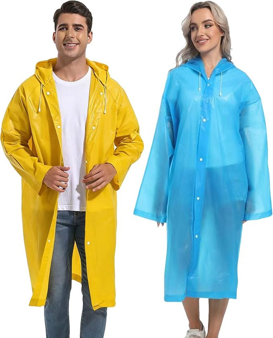 2PCS Rain Ponchos for Adults Reusable Rain Coats for Adults Rain Jackets Raincoats for Men Women