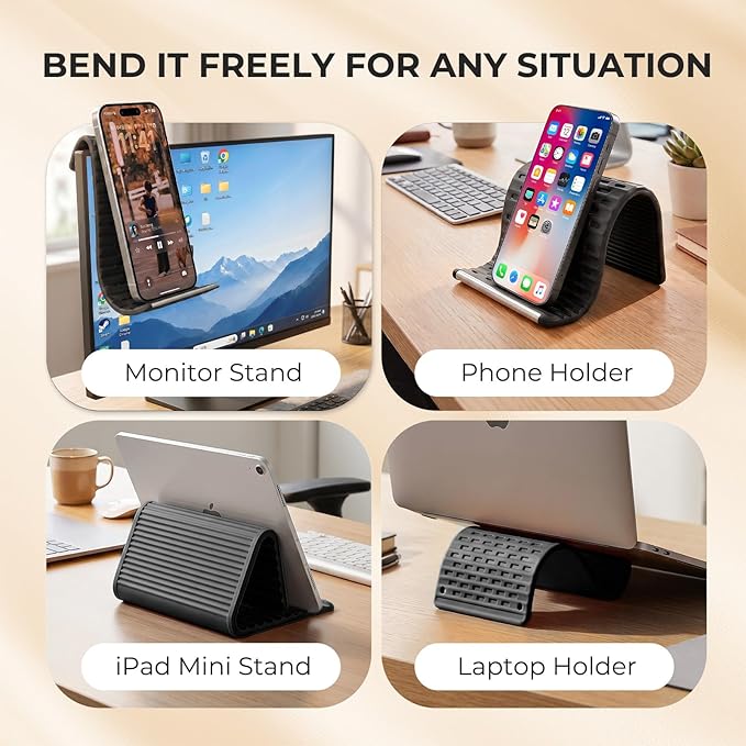 SEANCHEER 2026 Portable Foldable Phone Stand,Flexible Silicone Aluminum Phone Holder, Hands Free Adjustable,Anti-Slip&Scratch Cellphone Desk Travel Stands for iPhone,Tablet,Laptop
